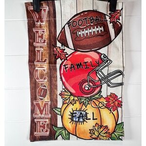 Welcome Fall Football Family Football Helmet Pumpkin Small Garden Flag Burlap